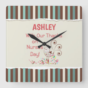 Personalize, From Group, Happy Nurses Day, Bird Square Wall Clock
