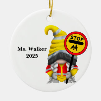 Personalize Gnome School Crossing Guard Ceramic Tree Decoration