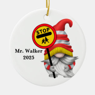 Personalize Gnome School Crossing Guard Ceramic Tree Decoration
