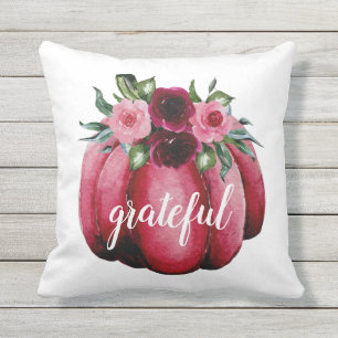 Personalize Grateful Pink Pumpkin Cushion