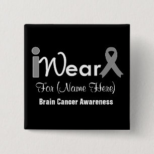 Personalize Grey Ribbon Brain Cancer 15 Cm Square Badge