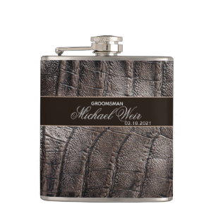 Personalize Groomsman Brown Leather Covered Hip Flask