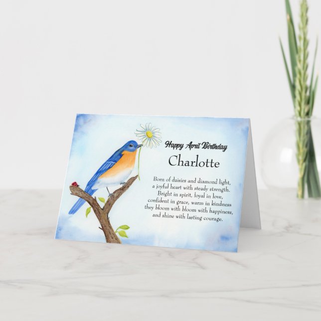 Personalize Happy April Birthday with Bluebird Card (Front)