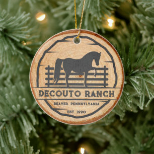 Personalize Horse Ranch Vintage Rustic Christmas Ceramic Tree Decoration
