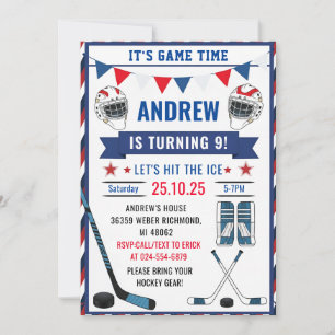 Personalize Ice Hockey Birthday Sports with Photo Invitation