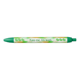 Personalize "Kiss me I'm Irish" Abstract Pattern Black Ink Pen