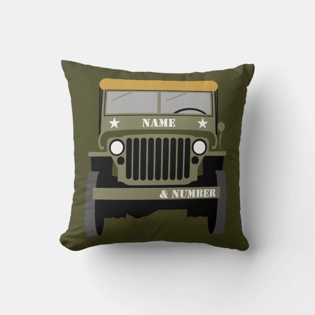 Personalize Military Veteran vintage Army Vehicle  Cushion (Front)