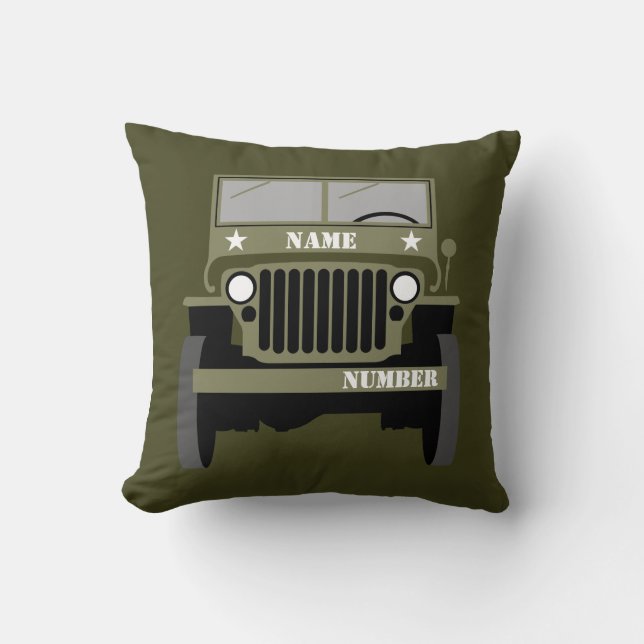 Personalize Military Veteran vintage Army Vehicle Cushion (Front)