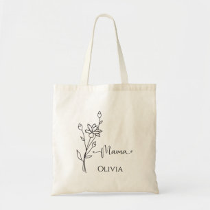 Personalize Minimalist Wildflower Mama  Tote Bag