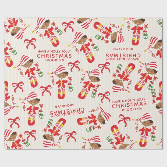 Personalize Multicultural Boy Elf Wrapping Paper (Flat)