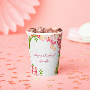 Personalize Name and Text Stylized Cherry Blossoms Paper Cups