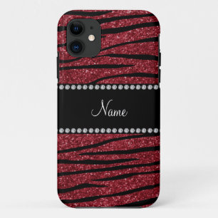 Personalize name burgundy glitter zebra stripes Case-Mate iPhone case