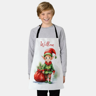 Personalize Name Christmas elf with sack of gifts Apron