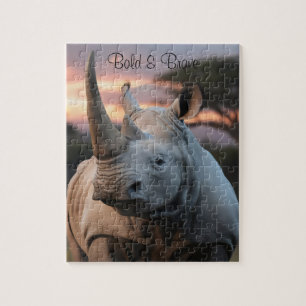 Personalize Name Horned Rhino Gift  Jigsaw Puzzle