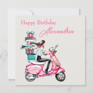 Personalize Name on Happy Birthday Girl Scooter  Card