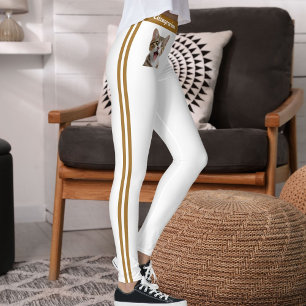 Personalize Name Pet Cat Photo Brown Stripes White Leggings