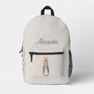 Personalize Name Peter the Rabbit beige linen Printed Backpack