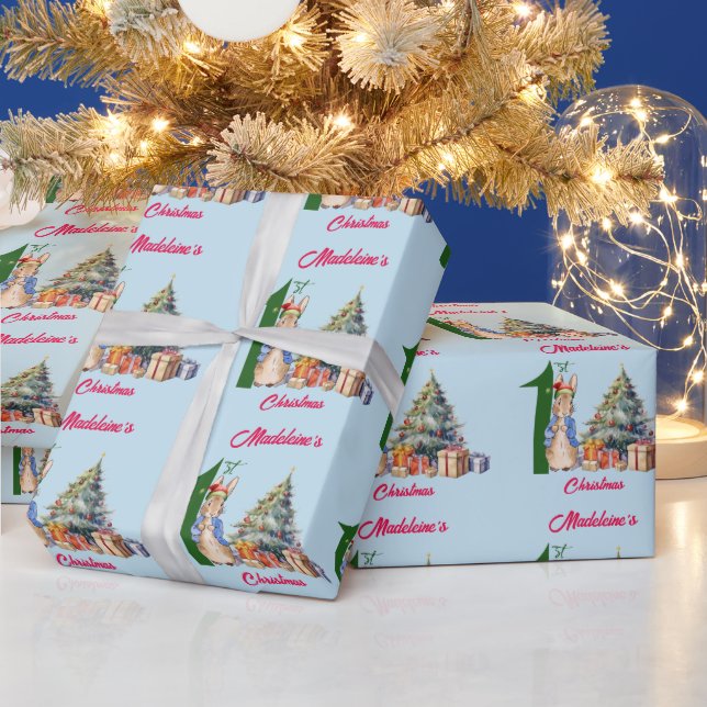 Personalize Name Peter the Rabbit First Christmas Wrapping Paper (Holidays)