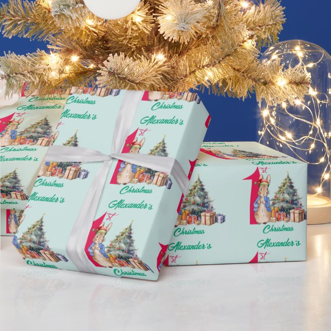 Personalize Name Peter the Rabbit First Christmas Wrapping Paper (Holidays)