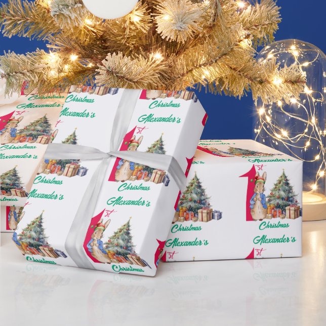 Personalize Name Peter the Rabbit First Christmas Wrapping Paper (Holidays)