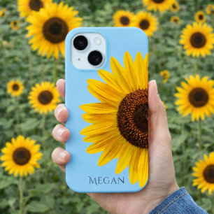 Personalize Name Sky Blue Yellow Sunflower  iPhone 15 Case