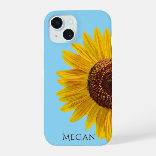 Personalize Name Sky Blue Yellow Sunflower iPhone 15 Case