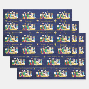 Personalize Nativity Scene Wrapping Paper Sheet