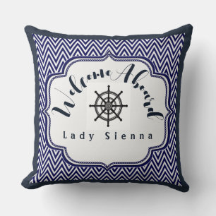 Personalize Navy Blue and White with Ship Wheel Cushion