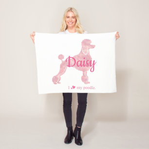 Personalize Pastel Pink Poodle Silhouette custom Fleece Blanket