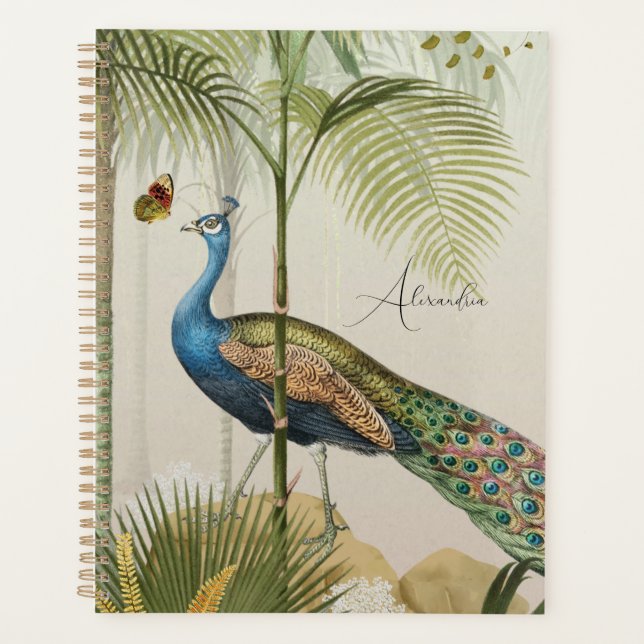 Personalize Peacock with butterflies  Planner (Front)
