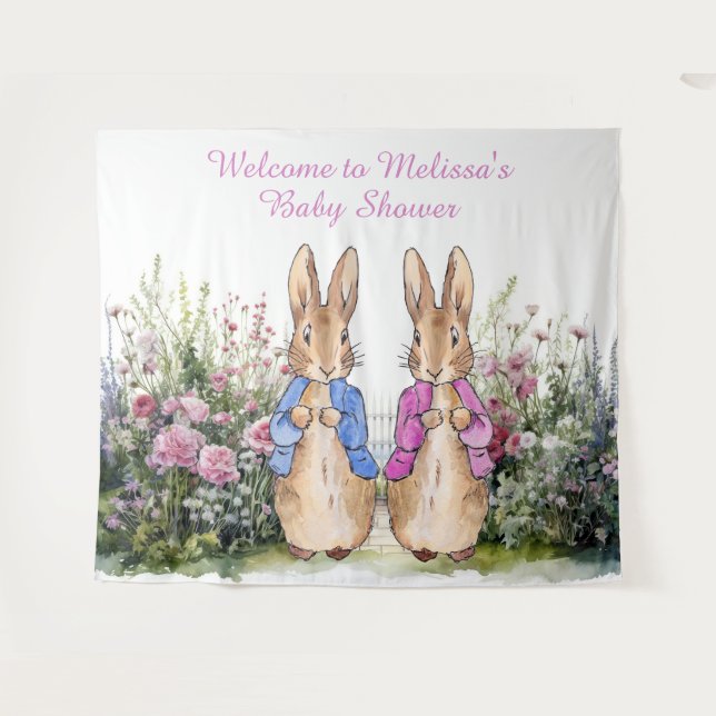 Personalize Peter and Flopsy Baby shower EXTRA LGE Tapestry (Front (Horizontal))
