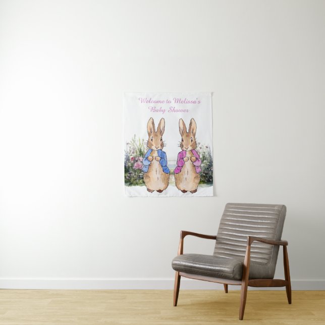 Personalize Peter and Flopsy Baby shower Small Tapestry (In Situ)