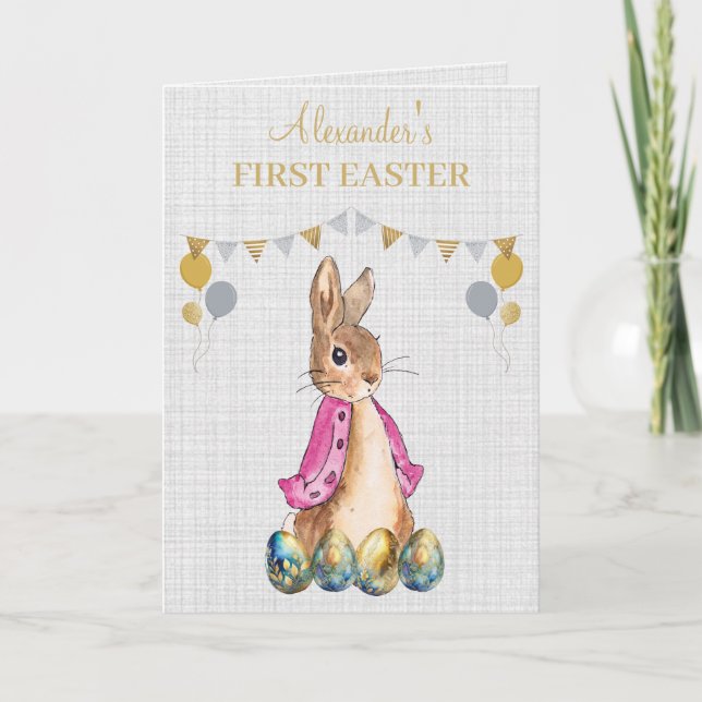 Personalize Peter Flopsy First Easter greeting Card (Front)