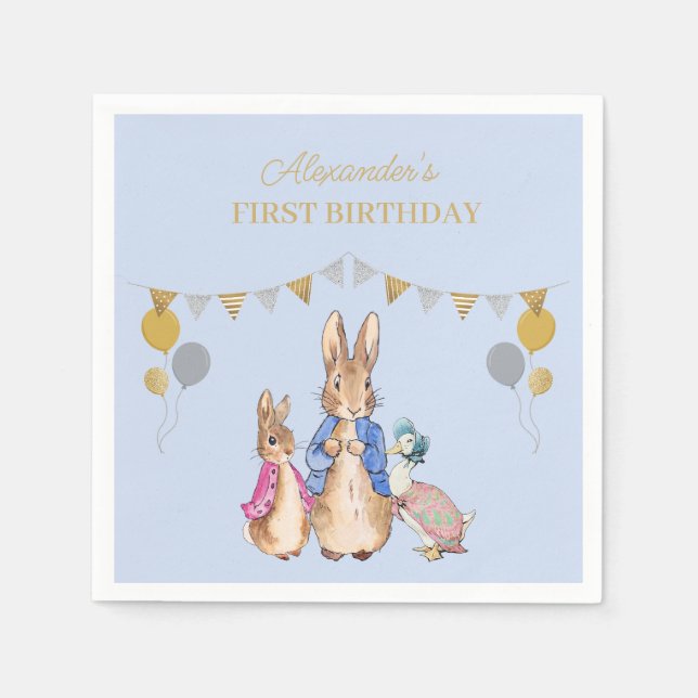 Personalize Peter rabbit 1st Birthday Napkin (Front)