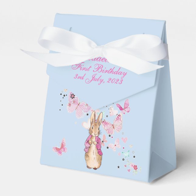 Personalize Peter Rabbit 1st Birthday Pink Jacket  Favour Box (Front Side)