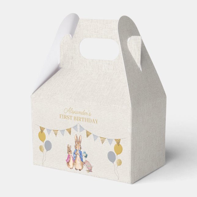 Personalize Peter rabbit beige linen 1st Birthday Favour Box (Back Side)