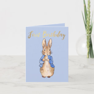 Personalize Peter the Rabbit 1st Birthday Blue Invitation