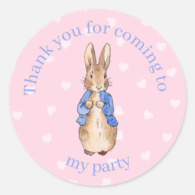Personalize Peter the rabbit Baby shower Thank you Classic Round Sticker (Front)
