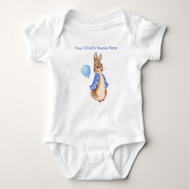 Personalize Peter the Rabbit Child's Name Baby Bodysuit (Front)