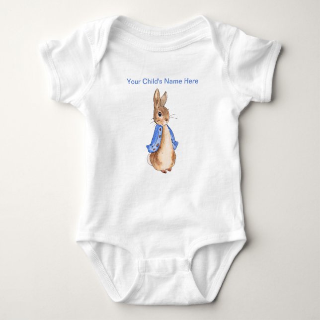 Personalize Peter the Rabbit Child's Name Baby Bodysuit (Front)