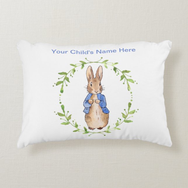 Personalize Peter the Rabbit Child's Name  Decorative Cushion (Front)