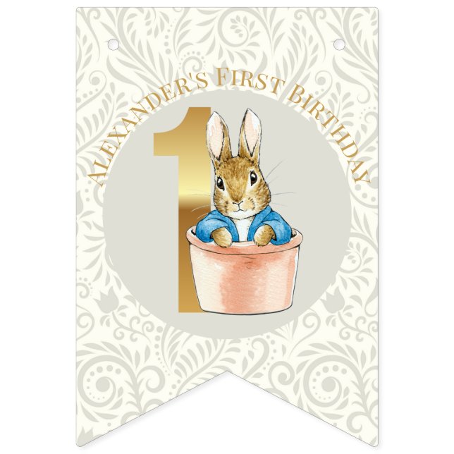 Personalize Peter the rabbit First Birthday Bunting (First Flag)