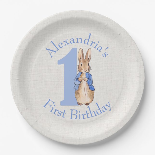 Personalize Peter the rabbit First birthday  Paper Plate (Front)