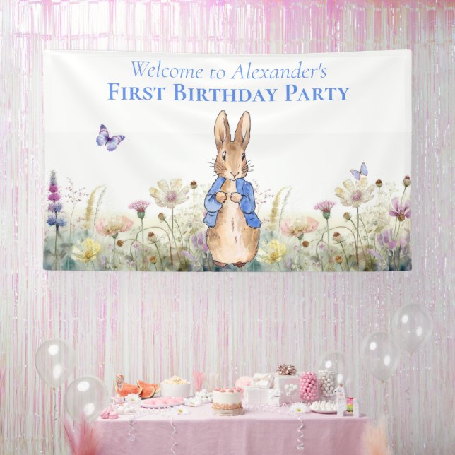 Personalize Peter the rabbit First Birthday Party Banner (Party)