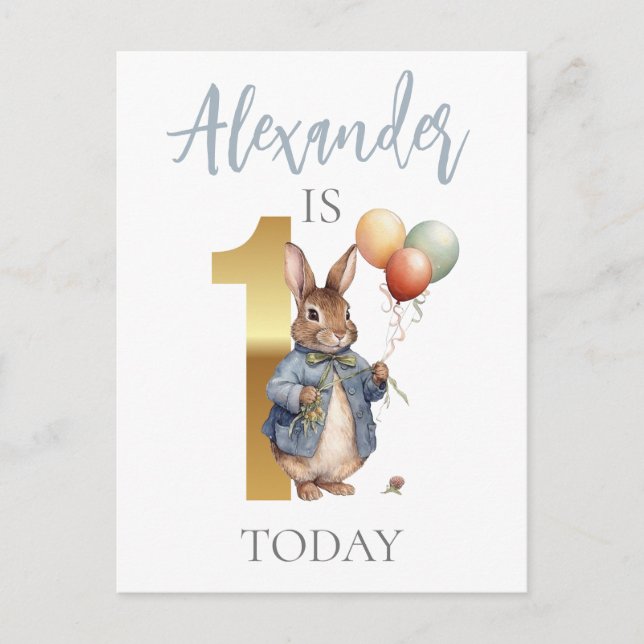 Personalize Peter the rabbit First birthday Postcard (Front)