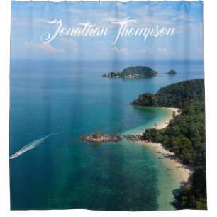 Personalize photo of ocean Blue water Blue sky Shower Curtain