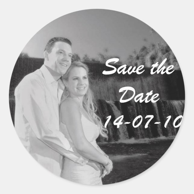 PERSONALIZE PHOTO SAVE THE DATE CLASSIC ROUND STICKER (Front)
