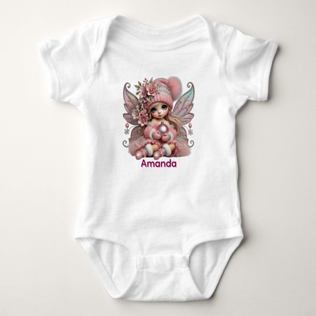 Personalize Pink Fairy  Baby Bodysuit (Front)