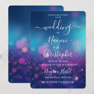 PERSONALIZE: Purple Blue Bokeh Bubbles Wedding Invitation