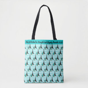 Personalize Quote/ Name Blue Paris Pattern Tote Bag
